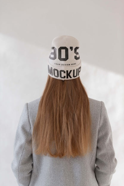 Free Young Woman Wearing Beanie Mockup Psd