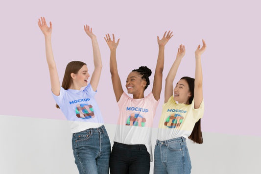 Free Young Women Representing The Inclusion Concept With Mock-Up T-Shirts Psd
