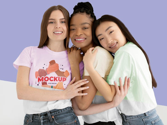Free Young Women Representing The Inclusion Concept With Mock-Up T-Shirts Psd