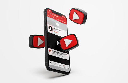 Free Youtube On Mobile Phone Mockup With 3D Icons Psd